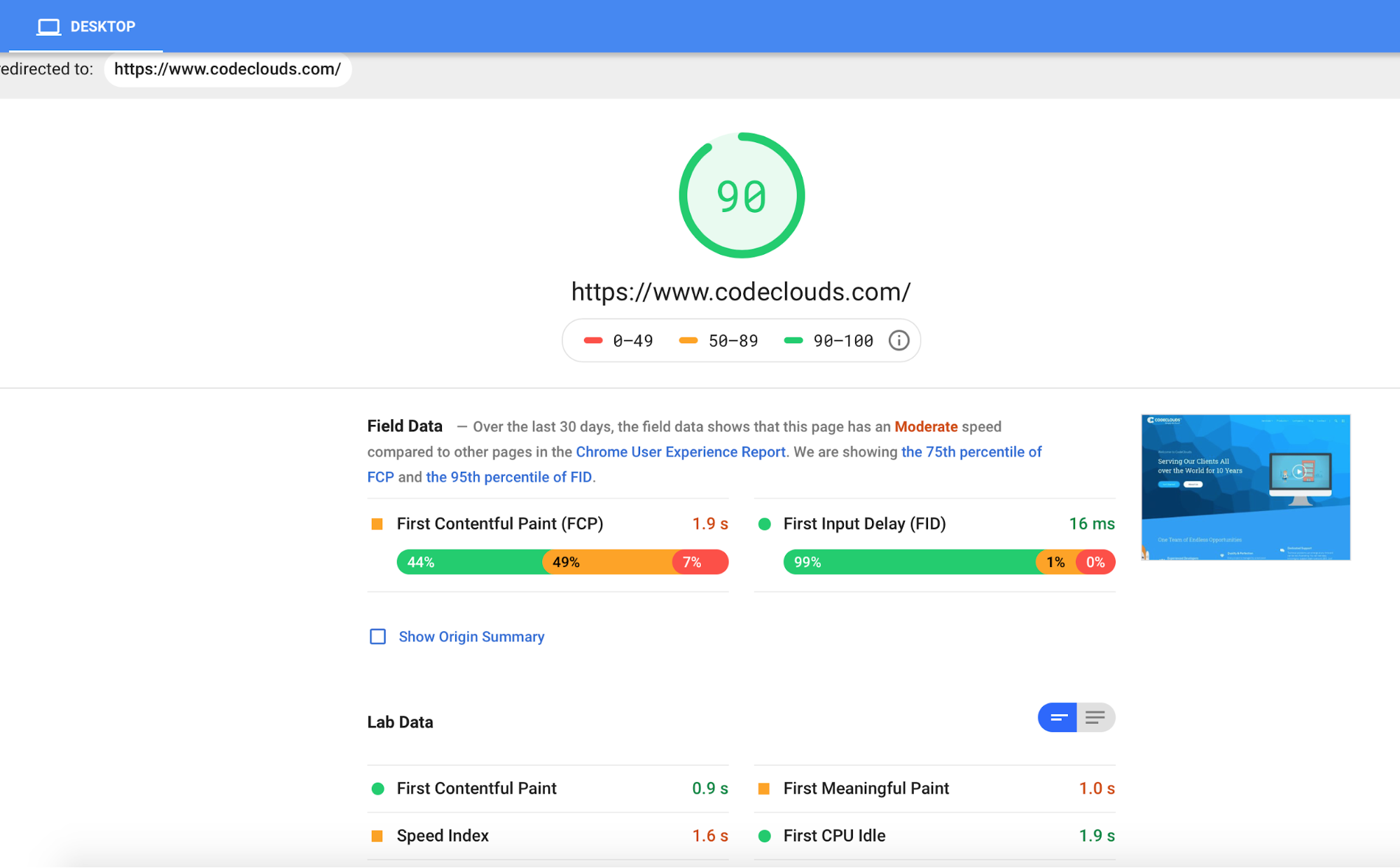 PageSpeed test this morning and it gave me a 90